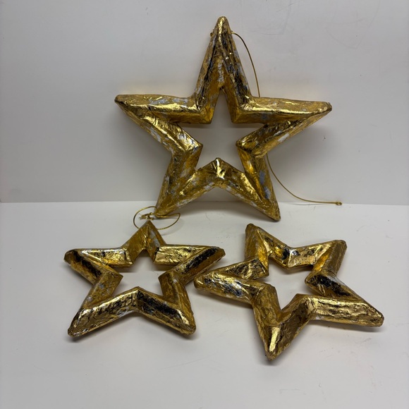 Gold Hanging Christmas Stars Set Of 3 Holiday Decor - Picture 3 of 8